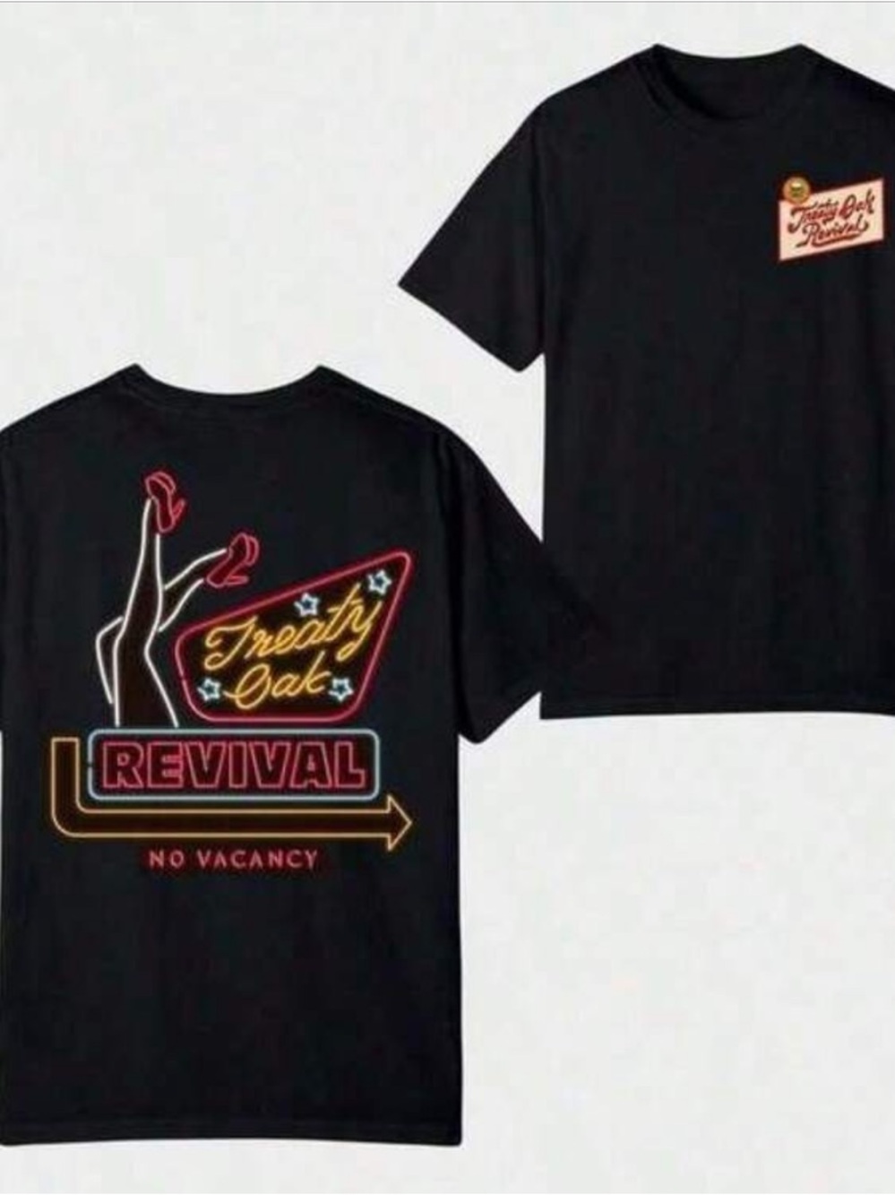 Two Treaty Oak Revival Band t-shirts Black with Neon-Style 'Revival' Graphic